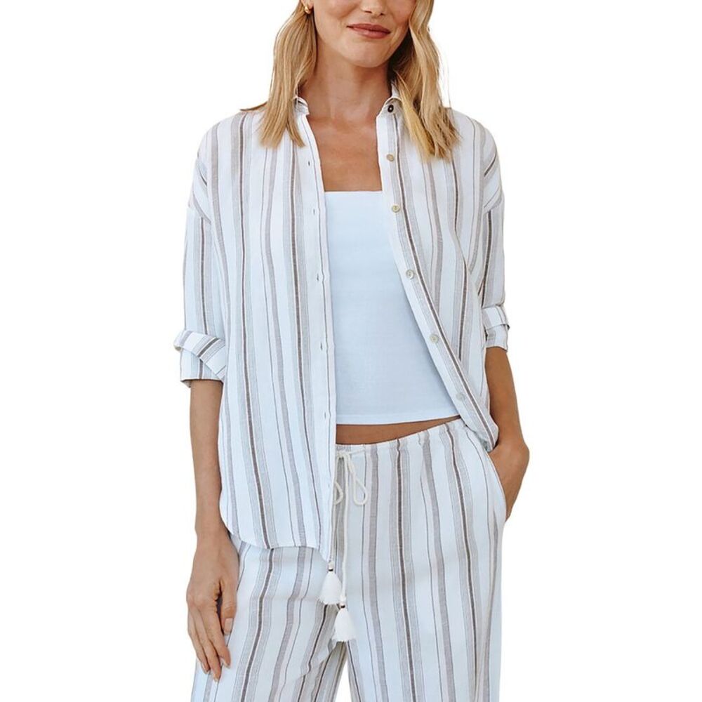 Bella Dahl Womens  Oversized Clean Linen-Blend Shirt